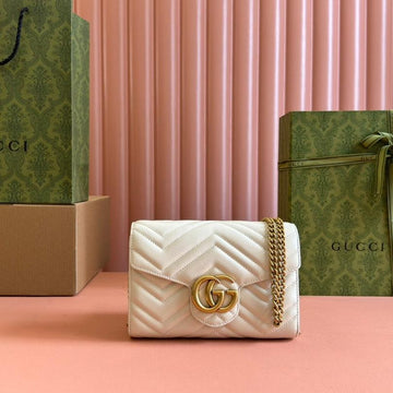 Marmont Small Shoulder Bag 20 In White Lambskin Gold Hardware