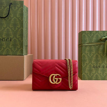 Marmont Small Shoulder Bag 20 In Red Lambskin Gold Hardware