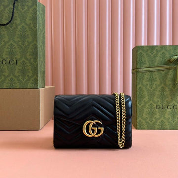 Marmont Small Shoulder Bag 20 In Black Lambskin Gold Hardware