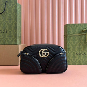 Marmont Small Shoulder Bag 24 In Black Calfskin Gold Hardware
