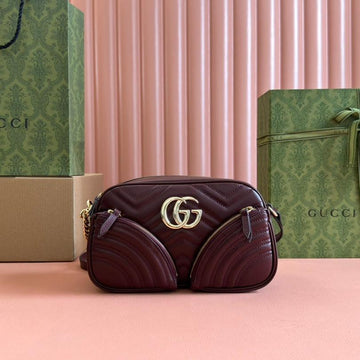 Marmont Small Shoulder Bag 24 In Wine Red Calfskin Gold Hardware