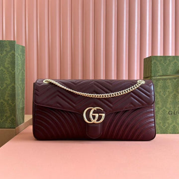 Marmont Shoulder Bag 40 In Wine Red Calfskin Gold Chain