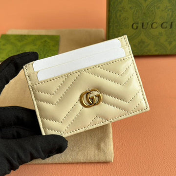 Marmont Quilted Card Holder 10 In Light Yellow Calfskin