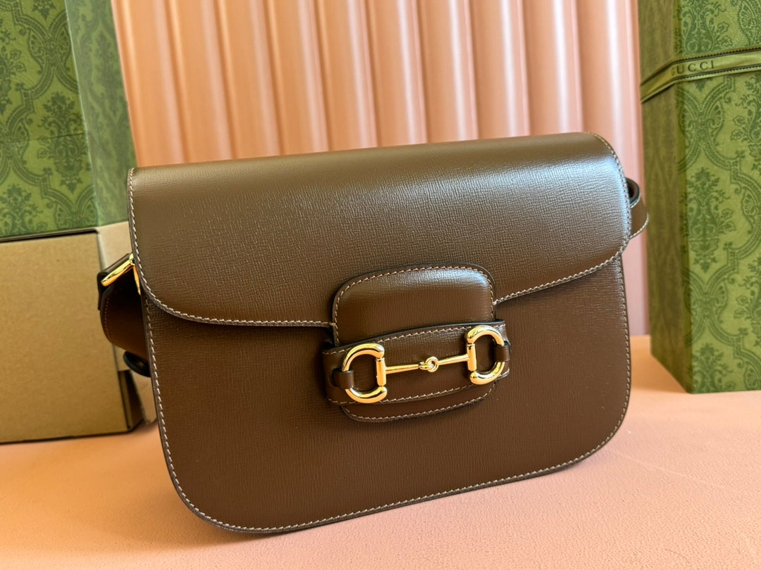 GG 1955 Horsebit Mini Bag 20CM Brown Calfskin Gold Hardware