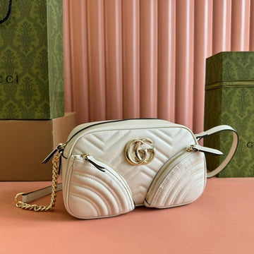 Marmont Small Shoulder Bag 24 In White Calfskin Gold Hardware
