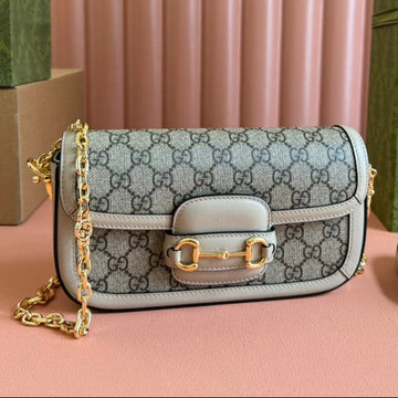 Gucci Horsebit 1995 Bag Ebony Mix Beige Canvas 244275