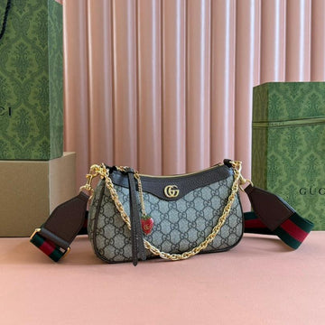 Ophidia Small Shoulder Bag 25 In Beige Ebony Canvas And Dark Brown Lambskin Gold Hardware