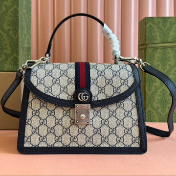 Gucci Ophidia 25CM Bag Ebony Black Canvas Leather 248493