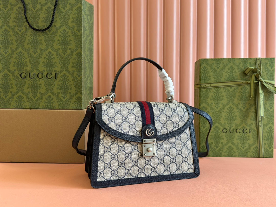 Gucci Ophidia 25CM Bag Ebony Black Canvas Leather 248493
