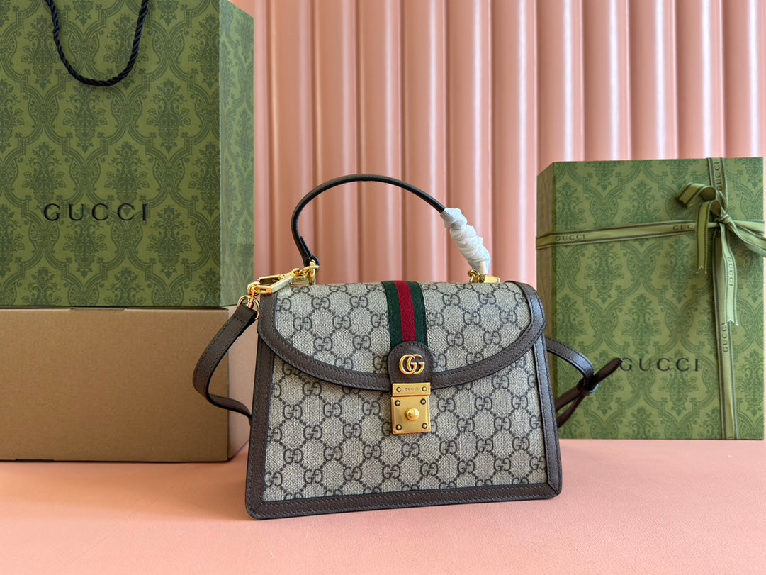 Gucci Ophidia 25CM Bag Ebony Brown Canvas Leather 248495