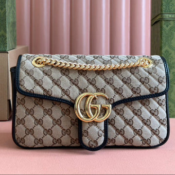 Gucci Marmont Bag 26 Beige Mix Brown Canvas 240072