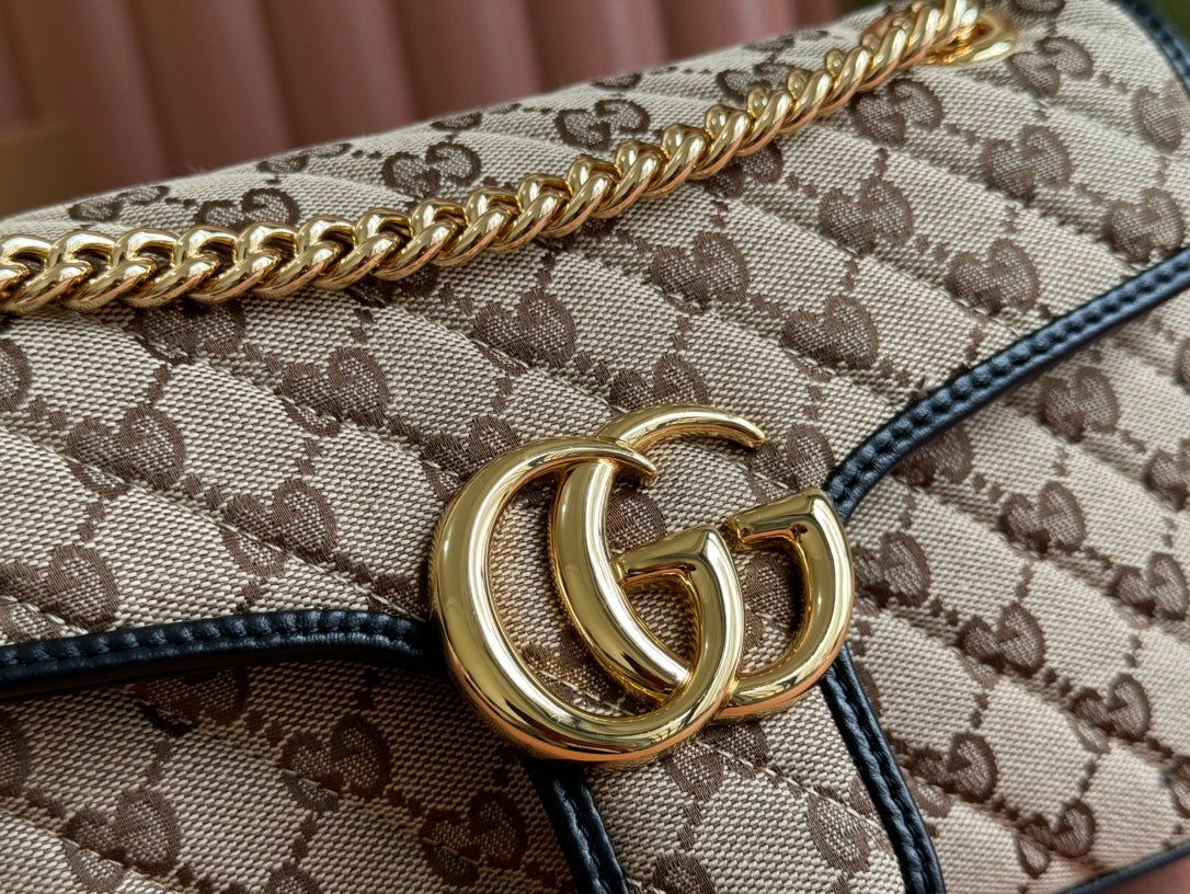 Gucci Marmont Bag 26 Beige Mix Brown Canvas 240072