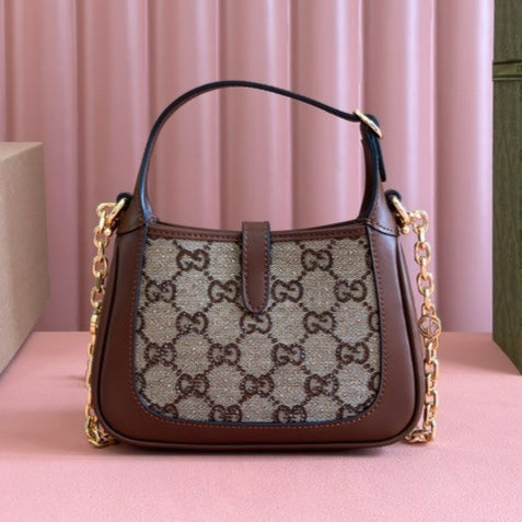 Gucci Jacket Bag Brown Mix Ebony Rhinestones Leather Canvas 248592