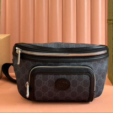 Gucci Interlocking G Belt Bag Black Leather Canvas 248163