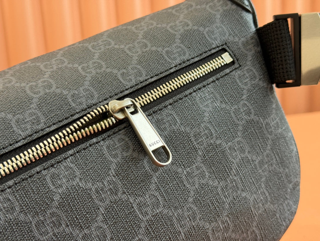 Gucci Interlocking G Belt Bag Black Leather Canvas 248163