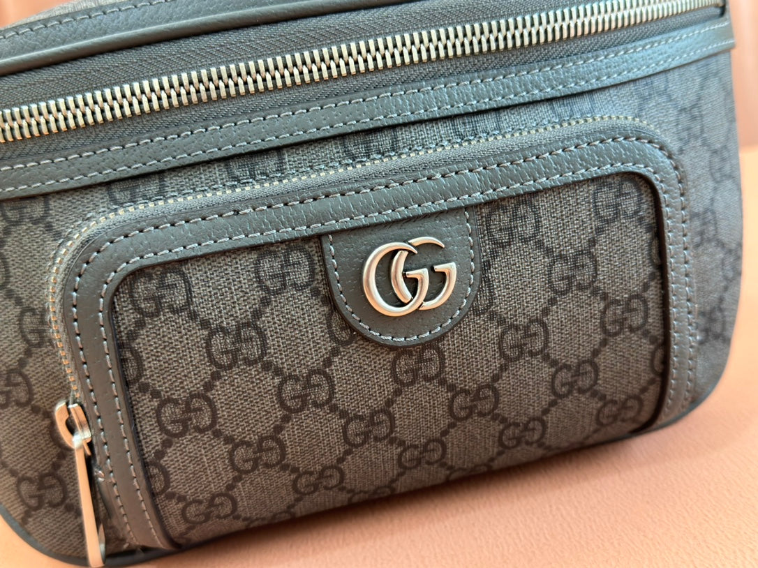 Gucci Interlocking G Belt Bag Gray Leather Canvas 248165