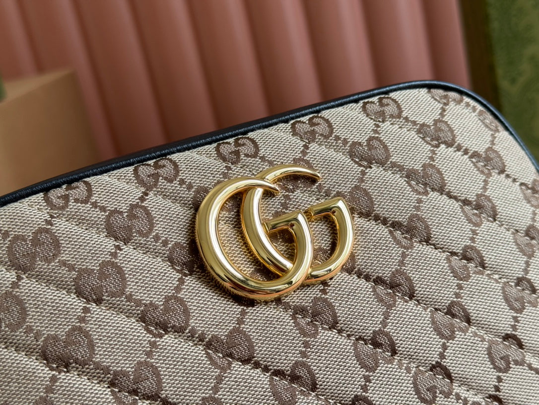 Gucci Marmont Bag 24 Beige Mix Brown Canvas 240076