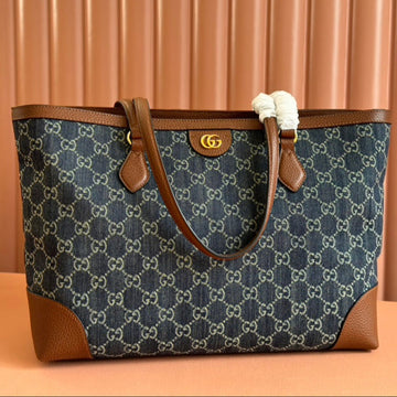Gucci Ophidia 38CM Bag Blue Brown Leather Canvas 244458