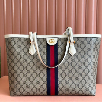 Gucci Ophidia 38CM Bag Ebony White Leather Canvas 244457