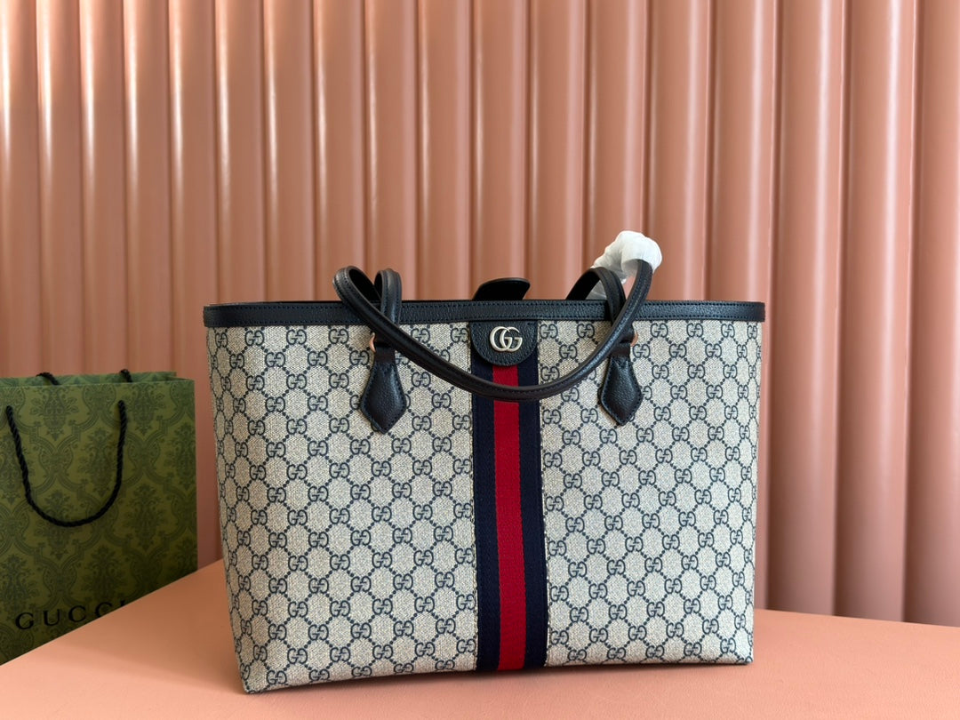 Gucci Ophidia 38CM Bag Ebony Black Leather Canvas 244456