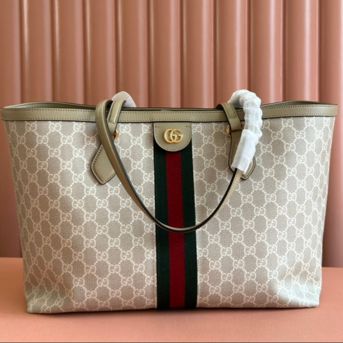 Gucci Ophidia 38CM Bag Beige White Leather Canvas 244453