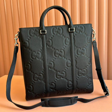 Super Medium Tote Bag 42 In Black Embossed Calfskin Gold Hardware