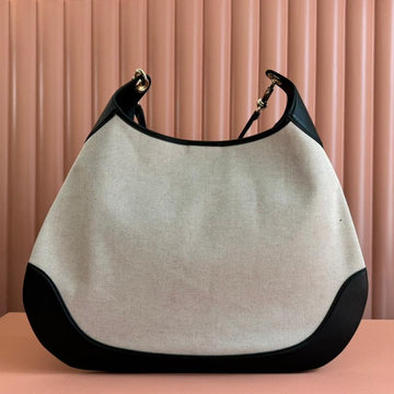 Body Medium Shoulder Bad 49 In Natural Canvas And Black Calfskin Gold Hardware