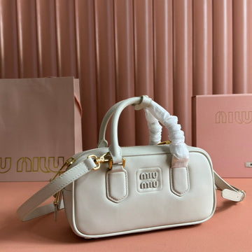 Arcadie Bag 22 In White Calfskin Embossed Logo