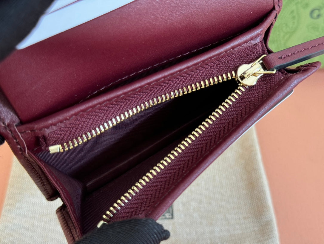 Gucci Horsebit 1995 Wallet Beige Mix Rosso Ancora Red Canvas 244277