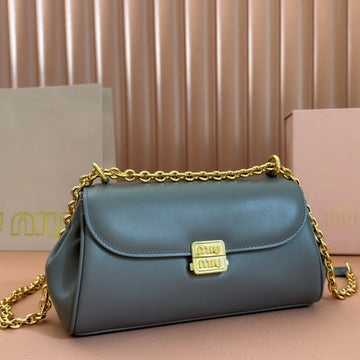 Chain Shoulder Bag 24 In Slate Grey Patent Smooth Calfskin