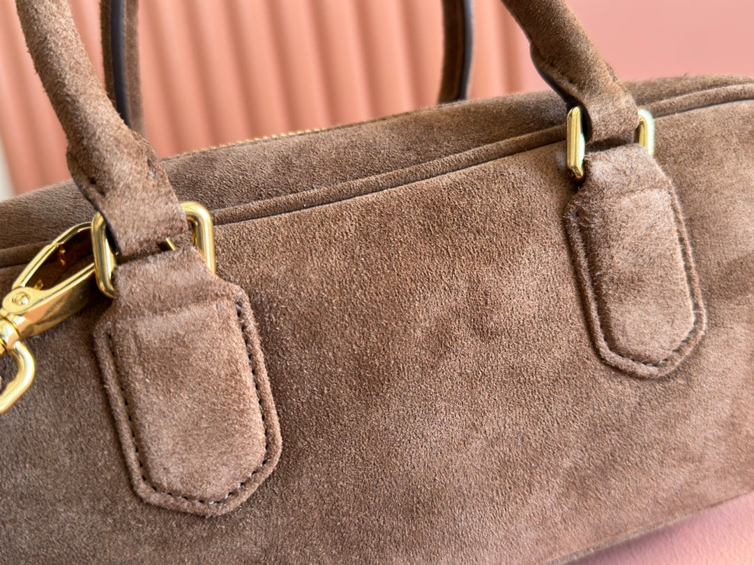 Arcadie Bag 27 In Cedar Brown Suede Gold Hardware
