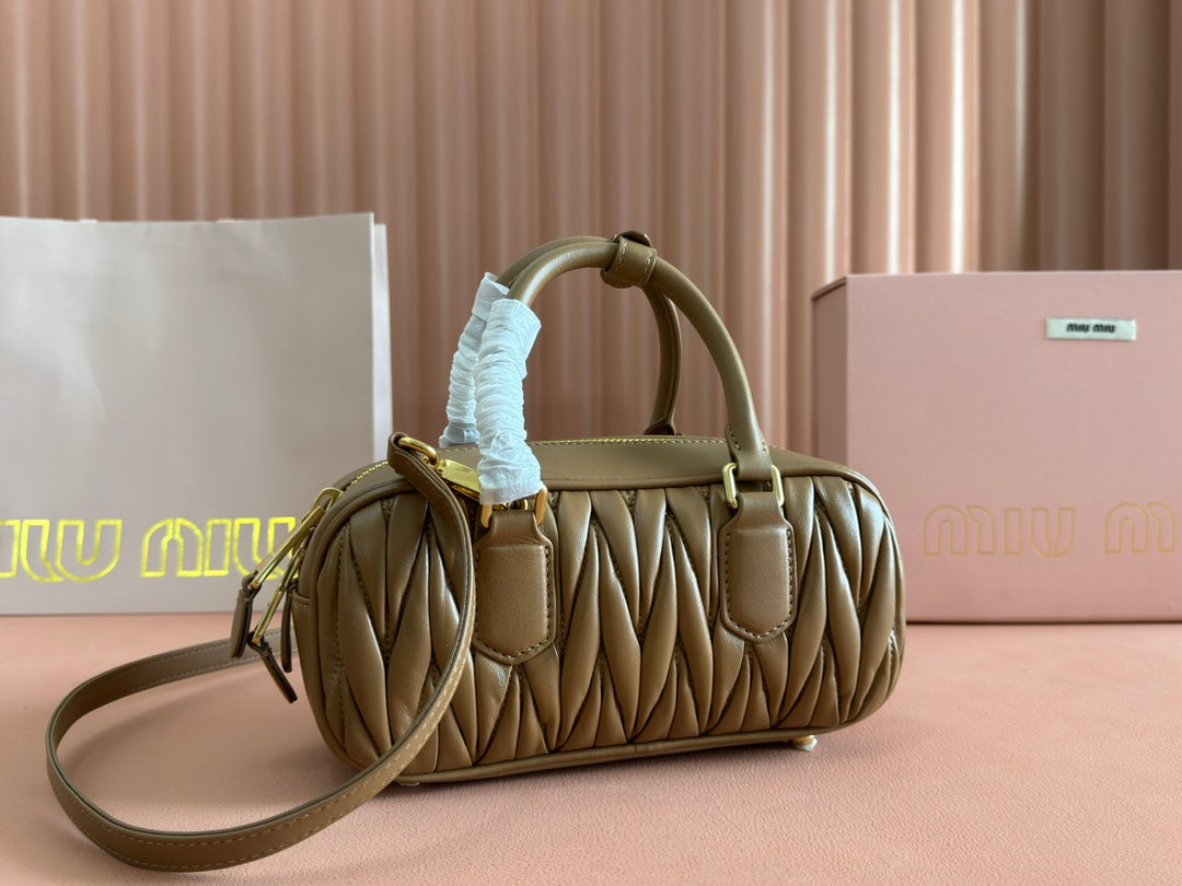 Arcadie Matelassé Bag 22 In Tawny Brown Glossy Lambskin