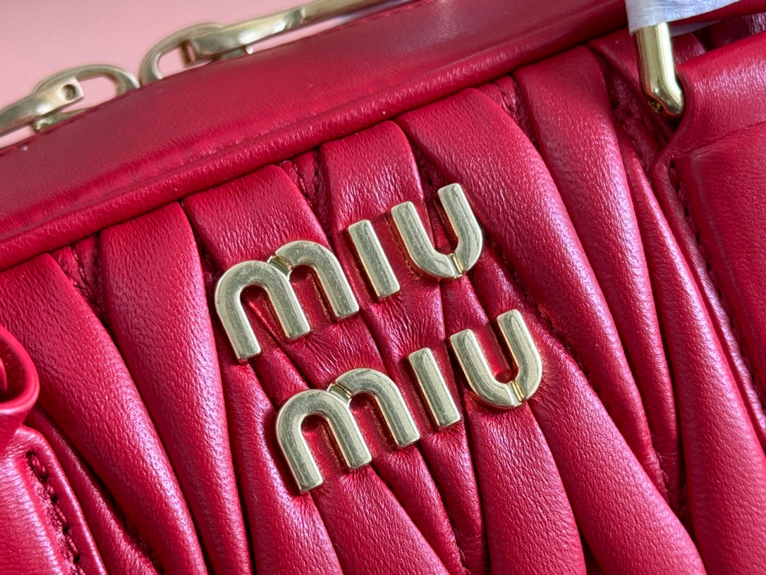 Arcadie Matelassé Bag 27 In Cerise Red Calfskin Gold Hardware