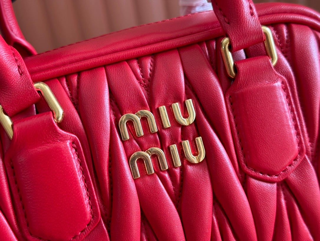 Arcadie Matelassé Bag 19 In Cerise Red Calfskin Gold Hardware