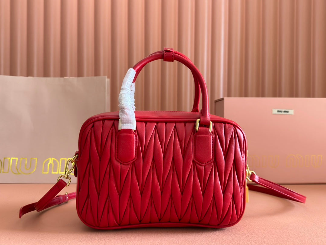 Arcadie Matelassé Bag 24 In Cerise Red Calfskin Gold Hardware