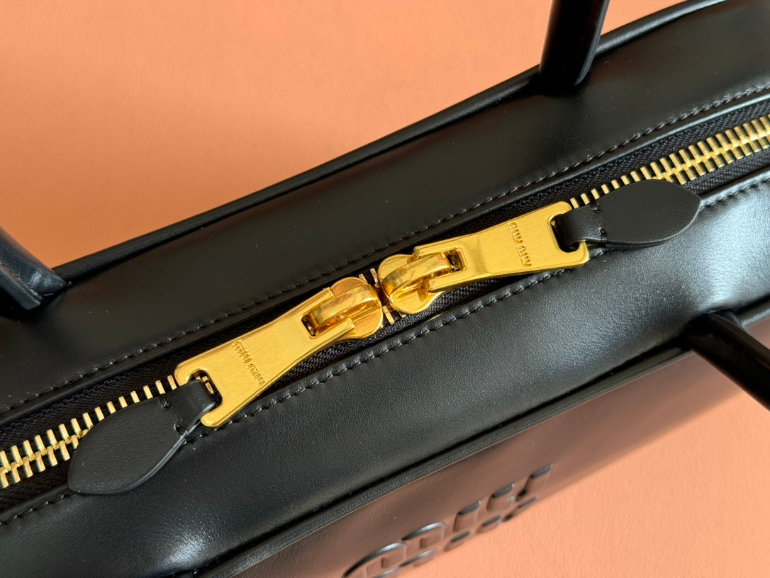Beau Top Handle Bag 29 In Black Glossy Calfskin