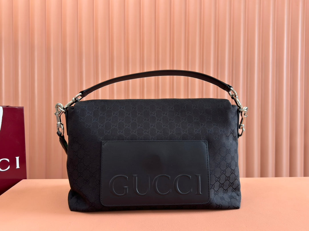 Gucci 36CM Bag Black Canvas Leather 248456
