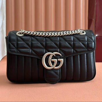 Gucci GG Marmont 26 Bag With Silver Hardware Black Calfskin 248245