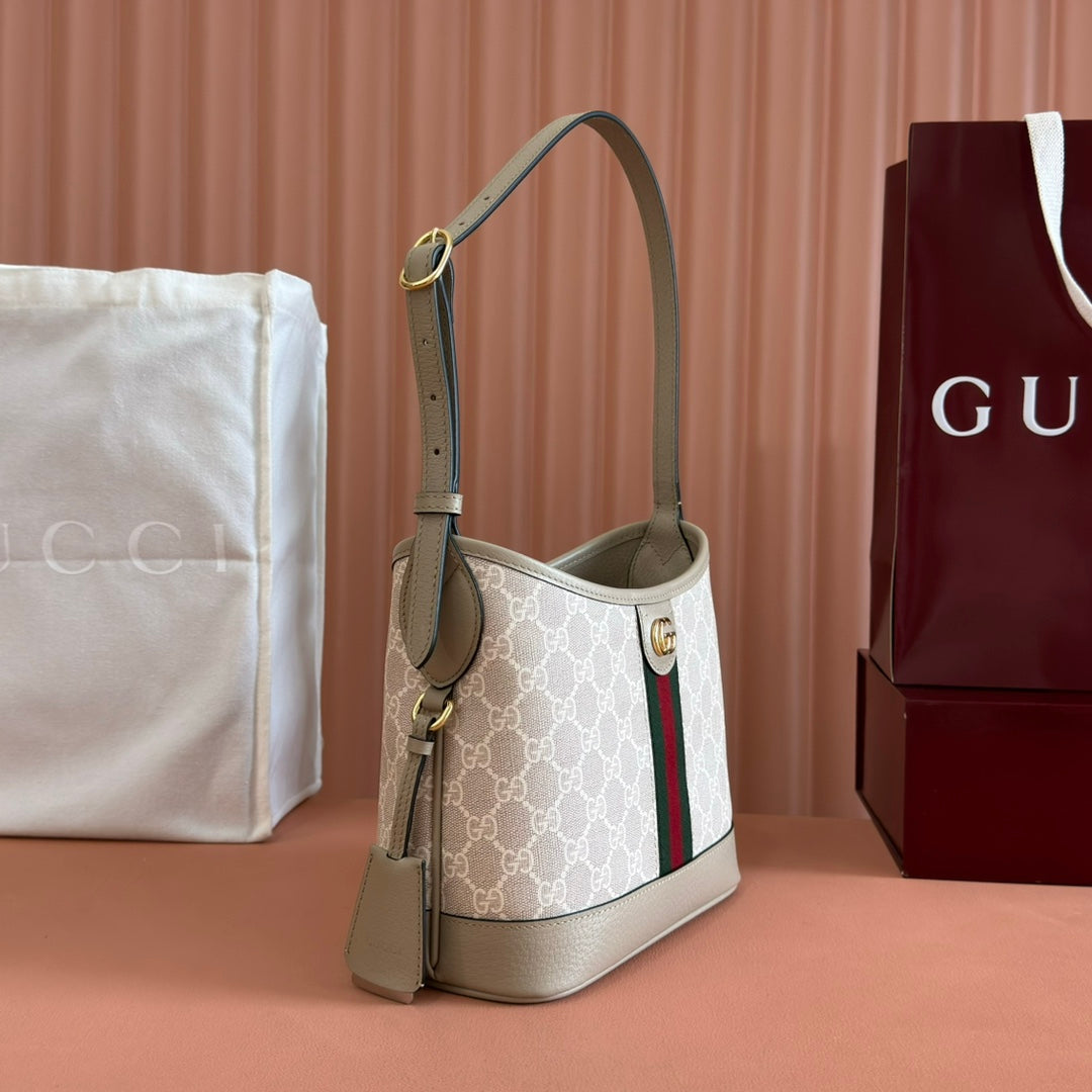 Gucci Ophidia 23CM Bag Beige White Canvas Leather 248271