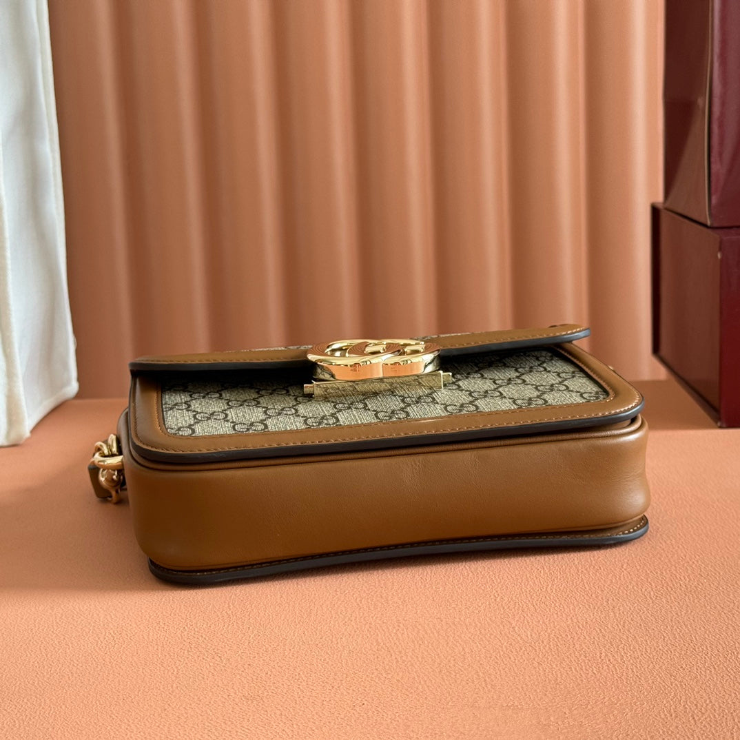 Gucci Go Small Shoulder Bag Brown Mix Ebony Leather Canvas 248115