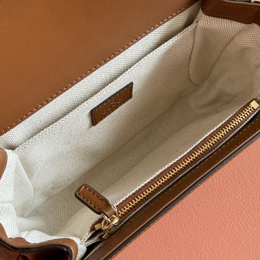Gucci Go Small Shoulder Bag Brown Mix Beige Leather Canvas 248116