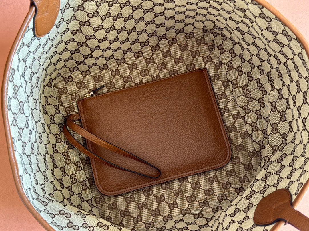 Gucci Totissima 30CM Tote Bag Brown Calfskin 248126