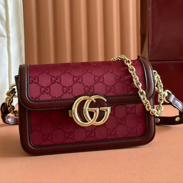 Gucci Go Small Shoulder Bag Burgundy Leather Canvas 248114