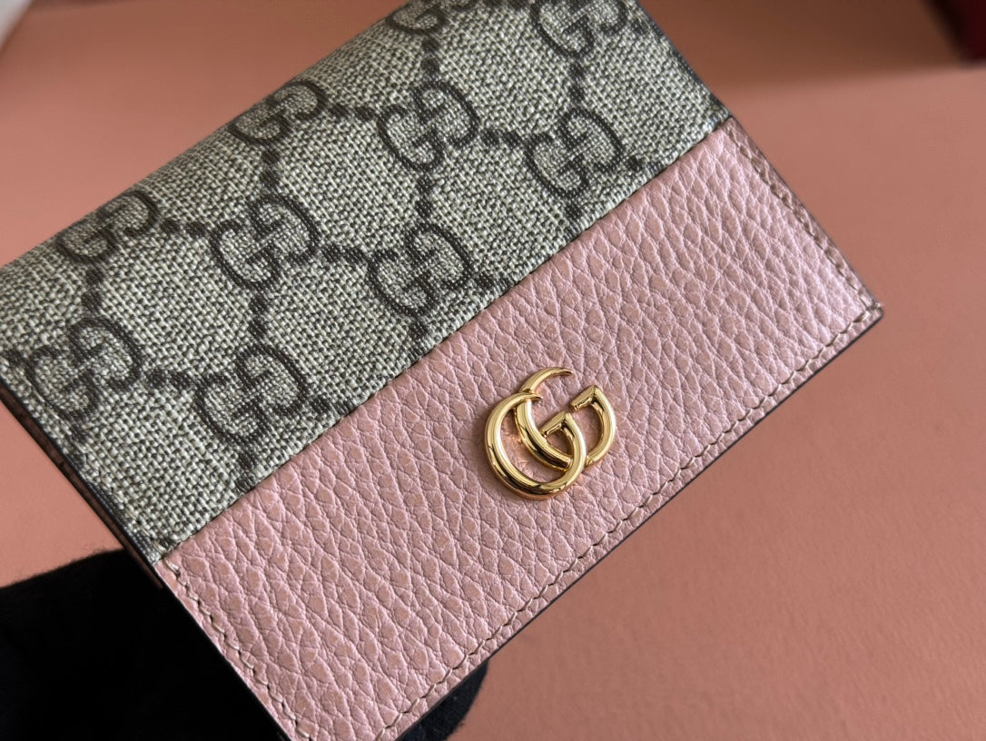 Gucci Marmont Wallet Ebony Mix Pink Canvas Leather 250960