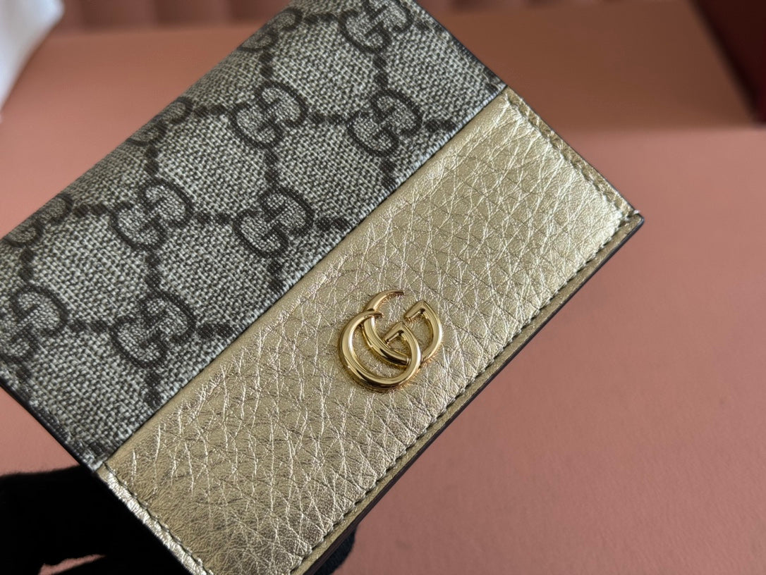 Gucci Marmont Wallet Ebony Mix Gold Canvas Leather 250961
