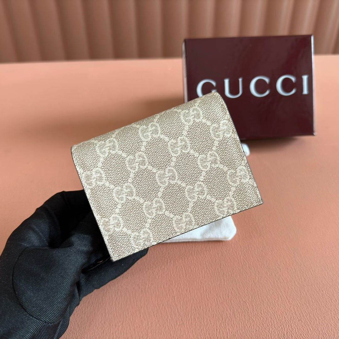Gucci Marmont Wallet Beige Mix Pink Canvas Leather 255233