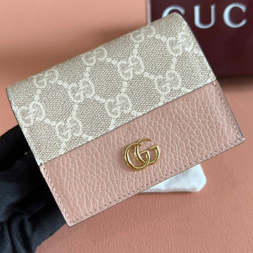Gucci Marmont Wallet Beige Mix Pink Canvas Leather 255233