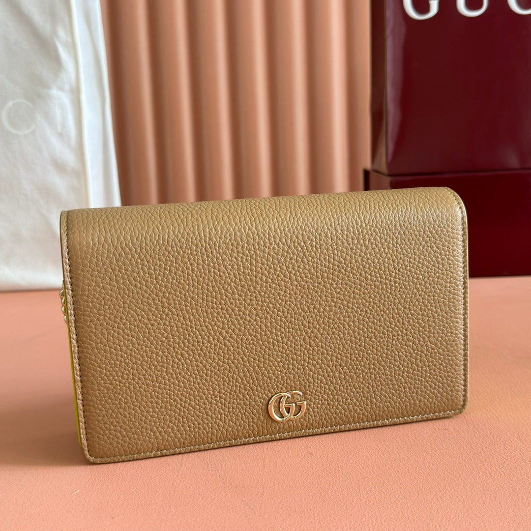 Gucci Marmont Chain Wallet Brown Mix Light Green Leather 254943