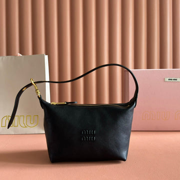 Miu Pouch 25.5cm Black Nappa Leather