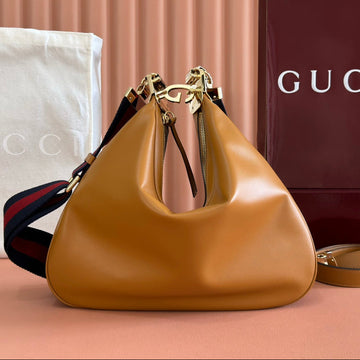 GG 2025 Attache Shoulder Bag 35CM Camel Calfskin Canvas 273672